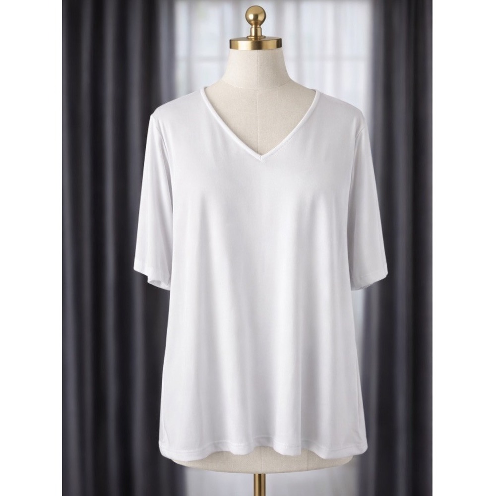 Susan Graver Weekend Liquid Knit Popover Top Stretch Travel Bright White Size XL